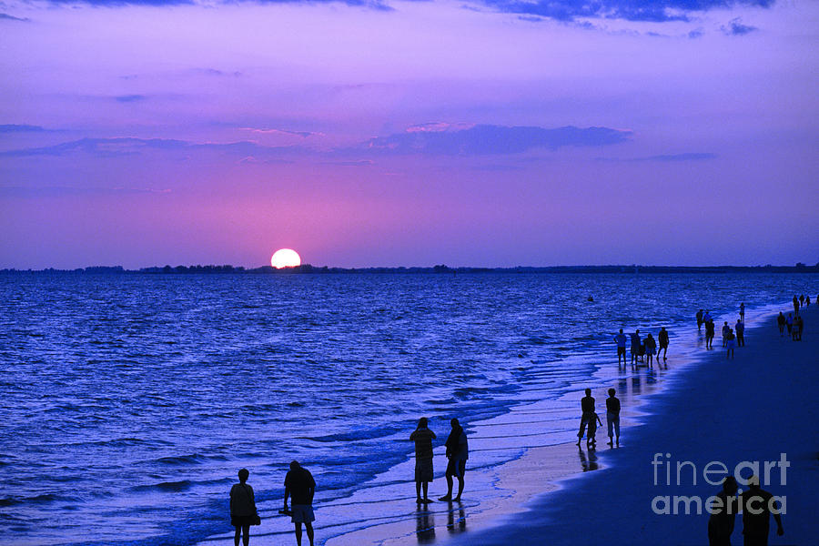 Blue Sunset on the Gulf of Mexico at Fort Myers Beach in Florida Photograph by William Kuta