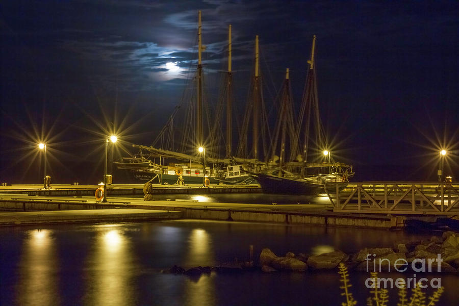 Blue Moon Over Clipper Ships Yorktown Virginia Photograph by Karen Jorstad