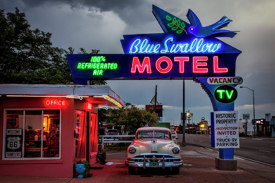 Blue Swallow Motel Evening Photograph by Diana Powell