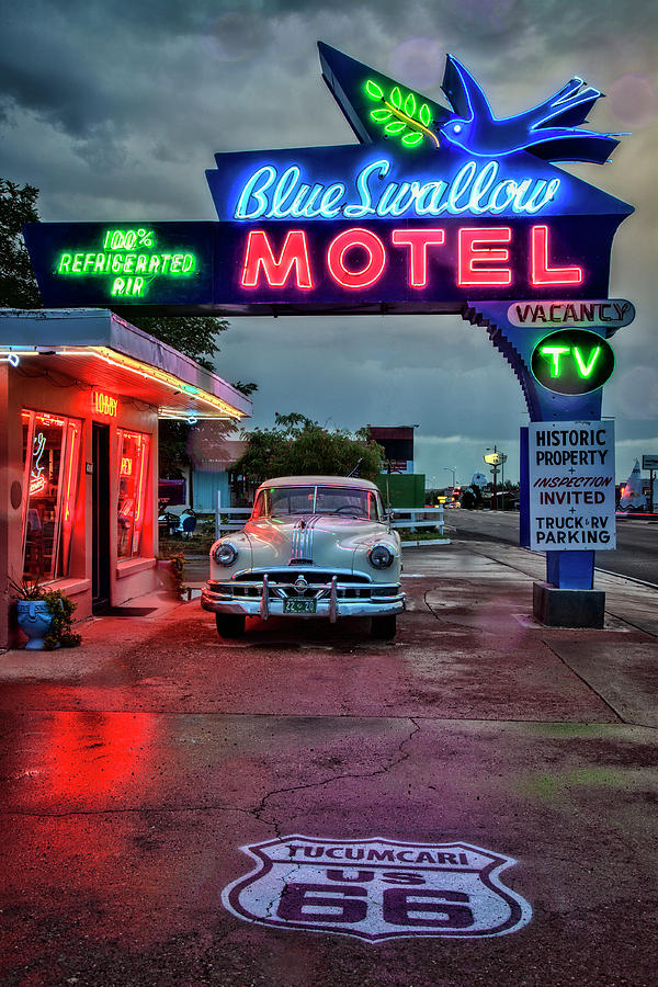 Blue Swallow Motel on Route 66 Photograph by Diana Powell