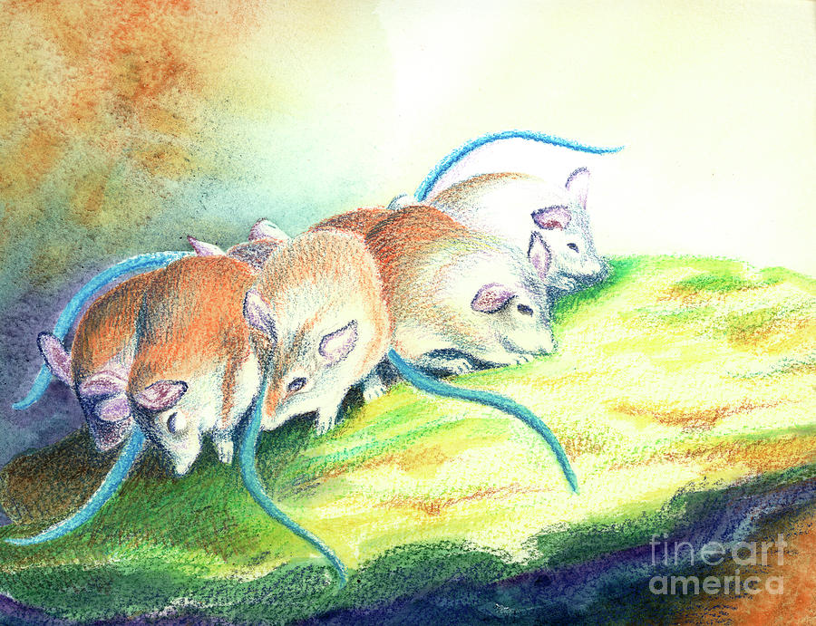 Mouse Painting - Blue Tailed Society by Tracy L Teeter