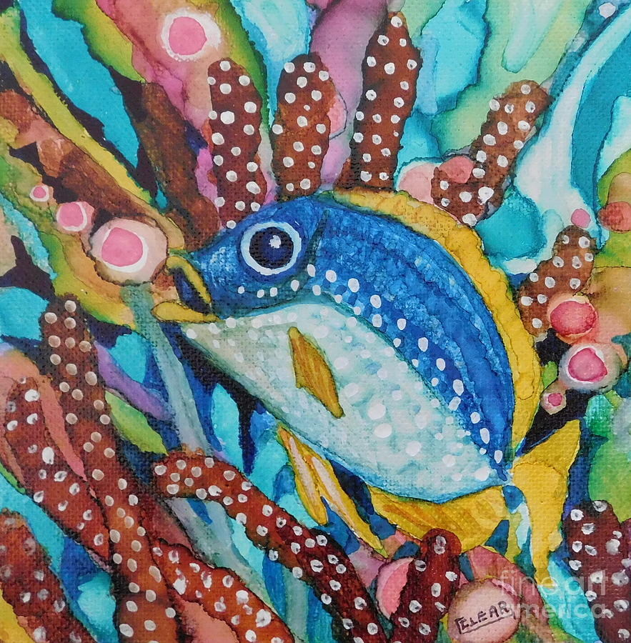 Blue Tang Mini Painting by Joan Clear
