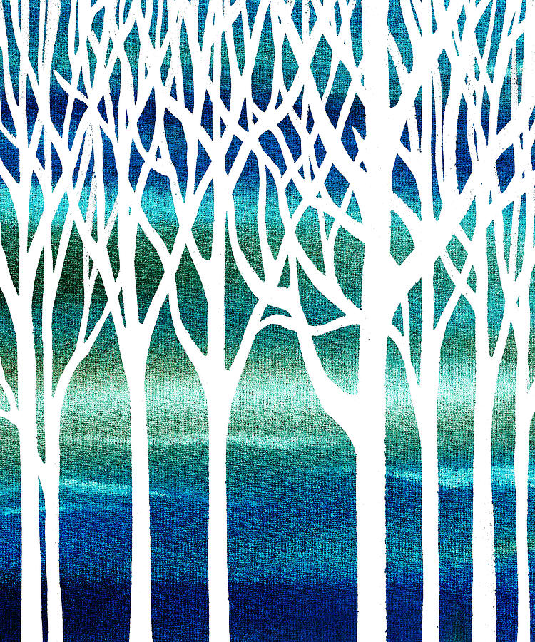Blue Teal Forest Painting
