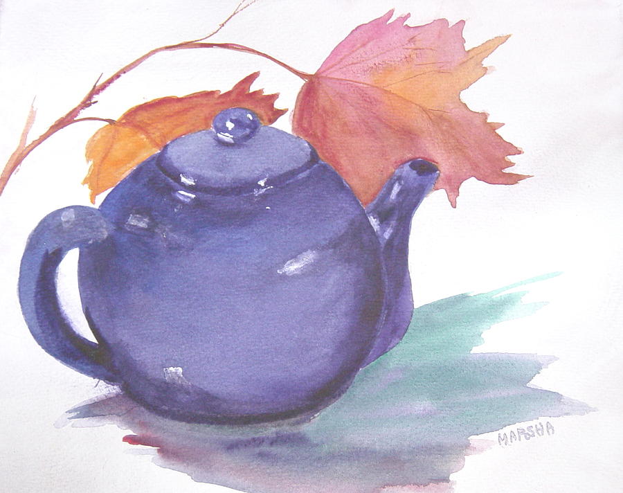 Blue Teapot Painting by Marsha Woods