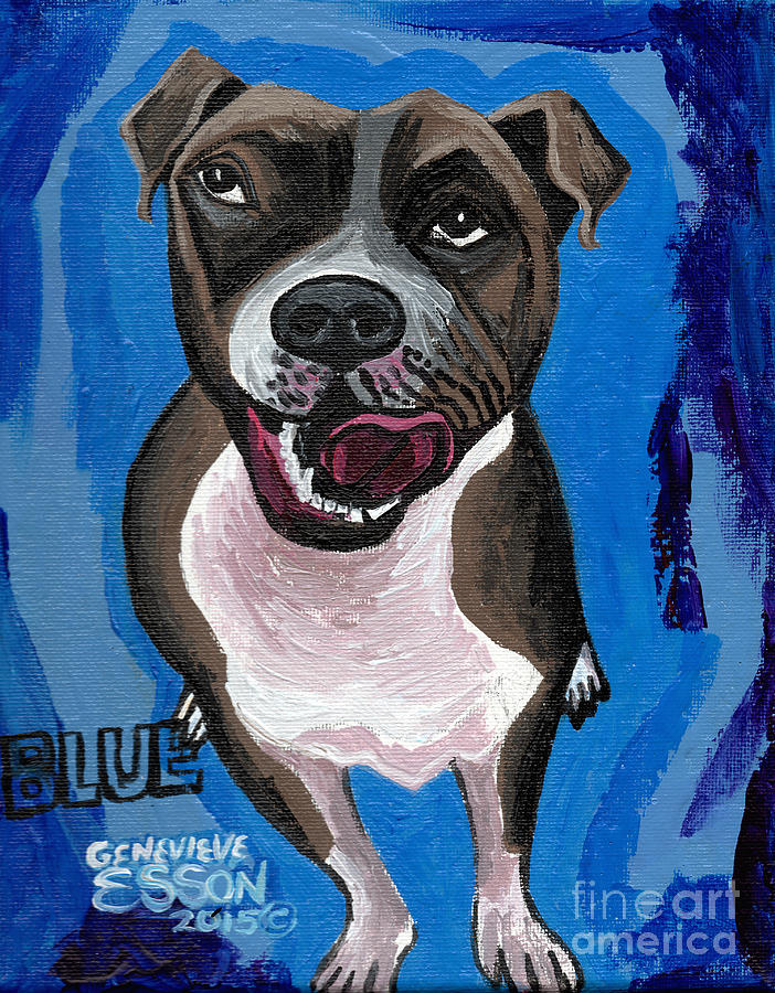 Pitbull Painting - Blue The Pit Bull Terrier by Genevieve Esson