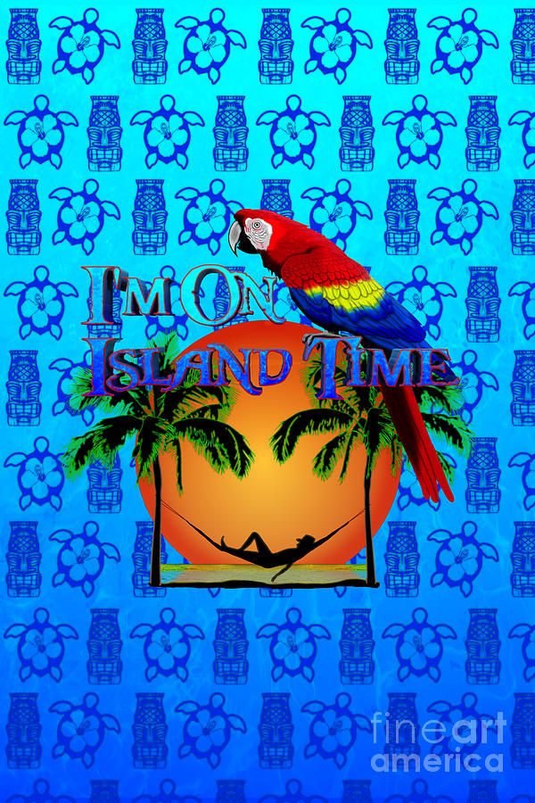 Parrot Digital Art - Blue Tiki Island Time And Parrot by Chris MacDonald