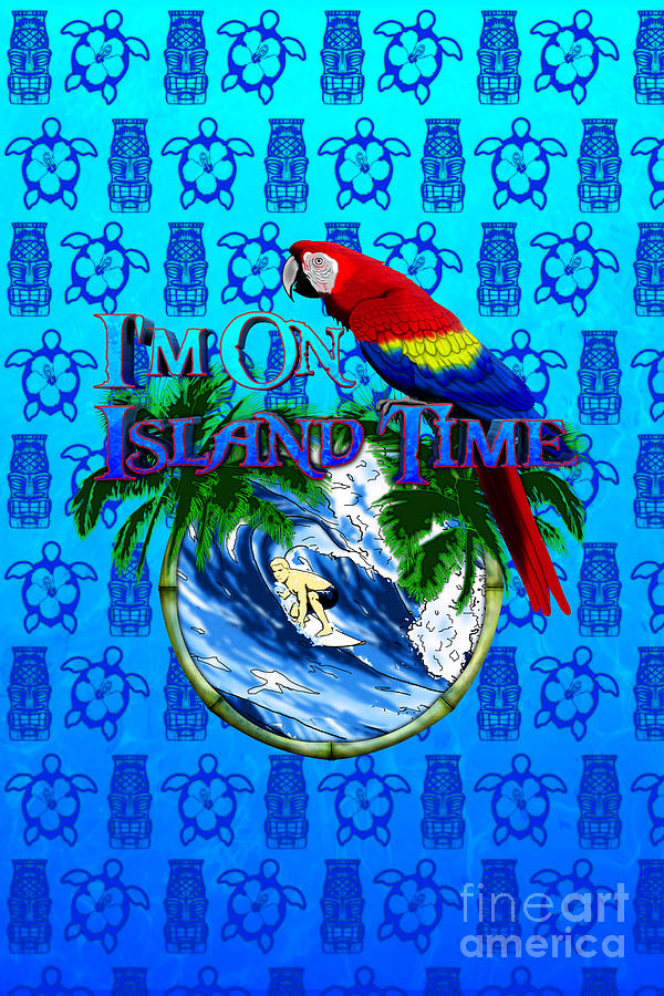Parrot Digital Art - Blue Tikis Island Time And Parrot by Chris MacDonald
