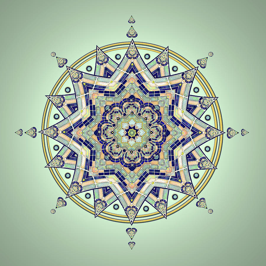 Blue Tile Star Mandala Drawing by Deborah Smith