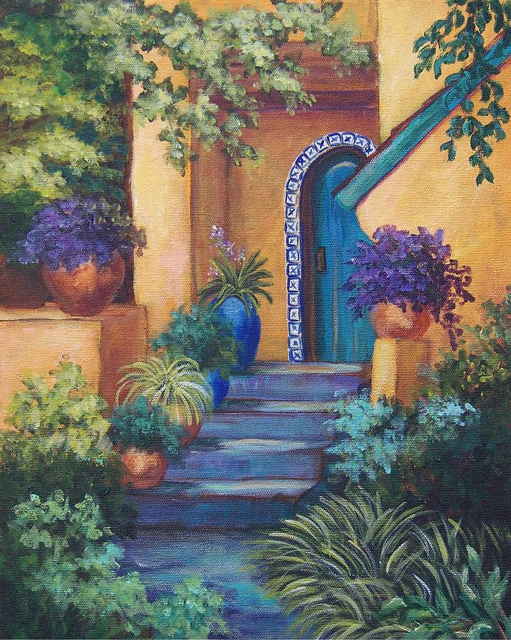 Blue Tile Steps Painting by Candy Mayer