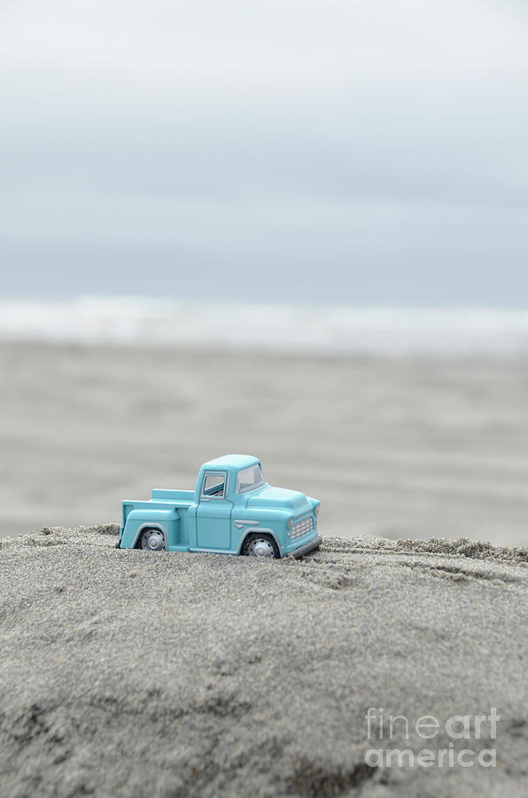 Truck Photograph - Blue Toy Pickup Truck at the Beach by Jill Battaglia