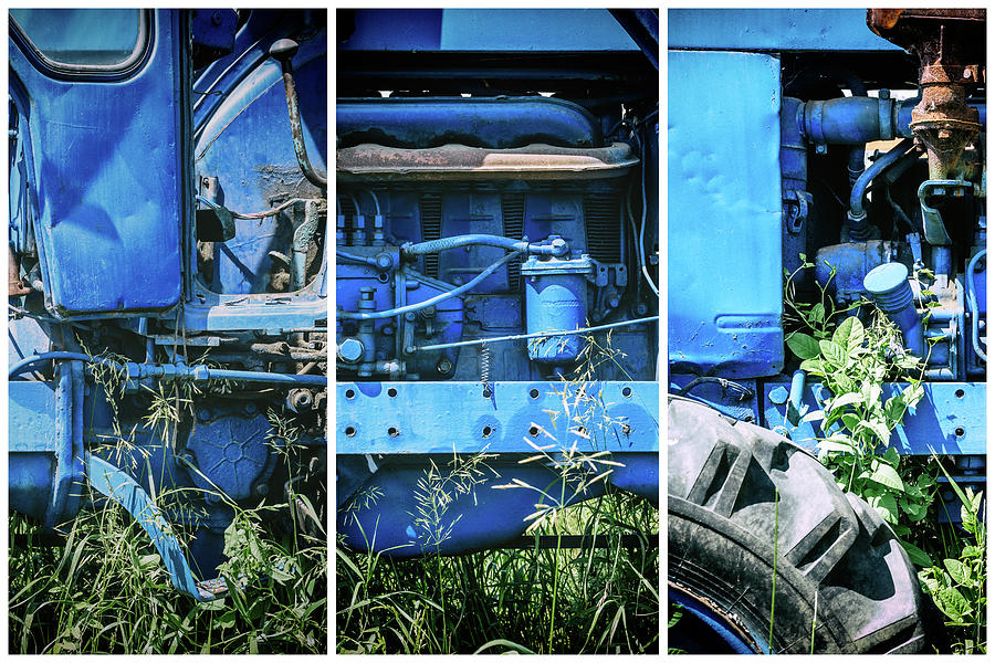 Blue Tractor Green Nature Triptych Photograph by John Williams