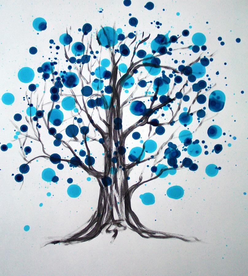 Blue Tree Painting by Alma Yamazaki