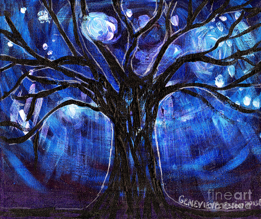 Tree Painting - Blue Tree At Night by Genevieve Esson