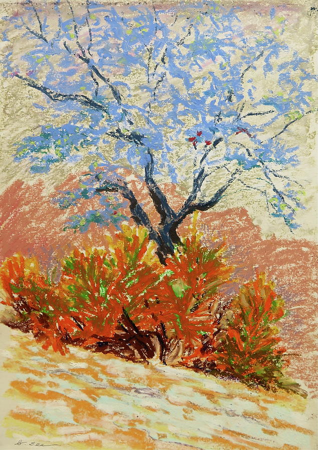 Mountain Drawing - Blue Tree by Bonnie See