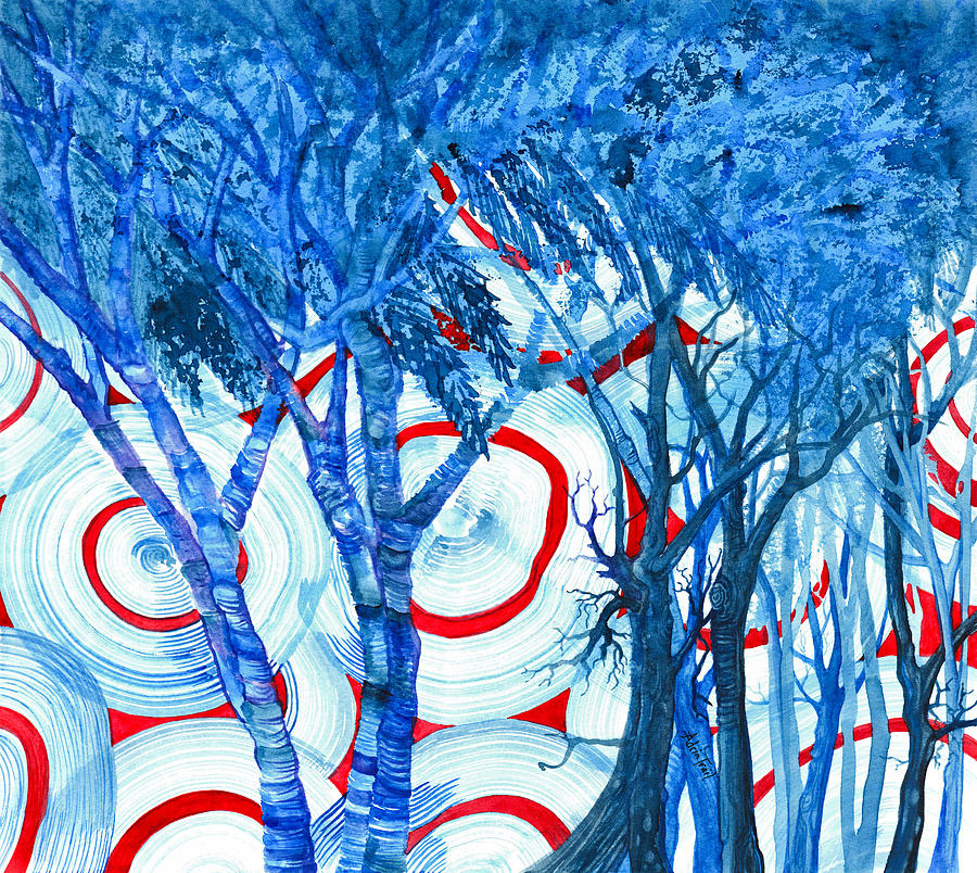 Tree Painting - Blue Trees and Core Samples by Adria Trail