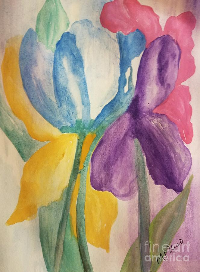 Blue Tulip and Iris Abstract Painting by Maria Urso