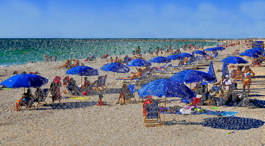 Surrealism Painting - Blue Umbrella  Beach by David Lee Thompson