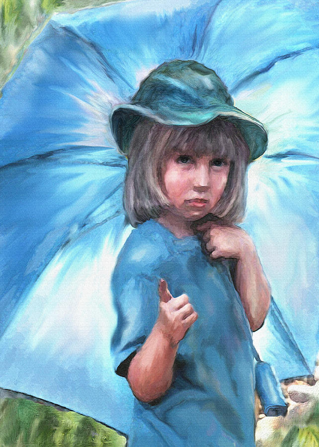 Blue Umbrella Painting by Jane Schnetlage