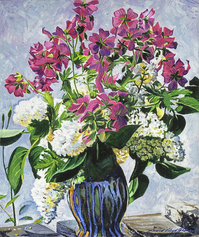 Blue Vase Arrangement Painting by David Lloyd Glover