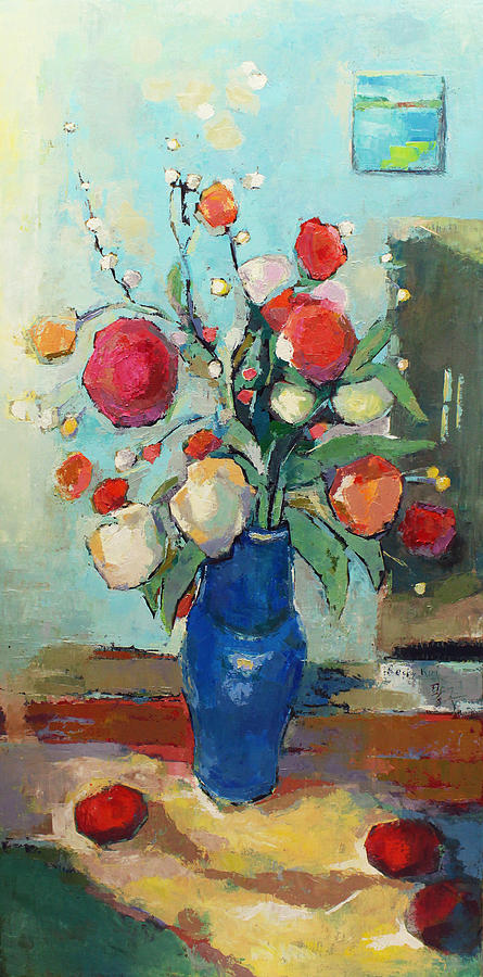 Blue Vase Painting by Becky Kim