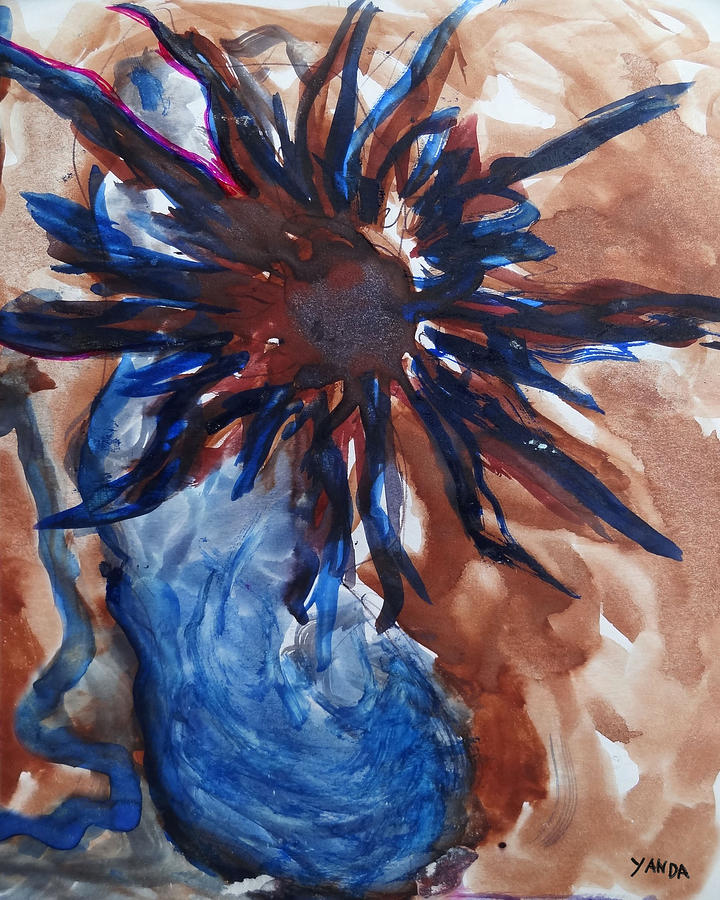 Blue Vase Flower of the Sun Mixed Media by Katt Yanda