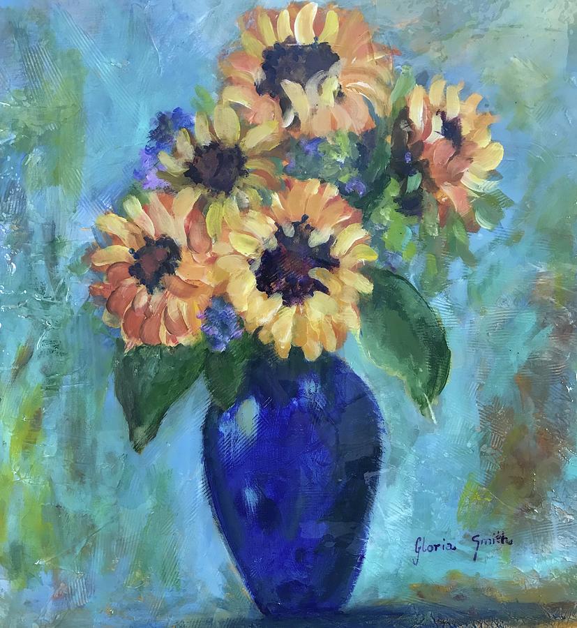Blue Vase Painting by Gloria Smith