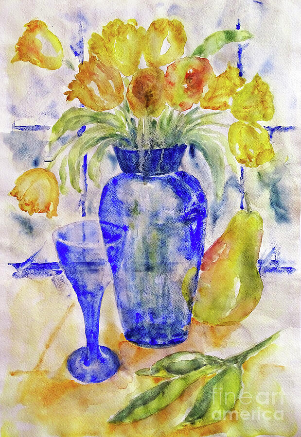 Blue Vase Painting by Jasna Dragun