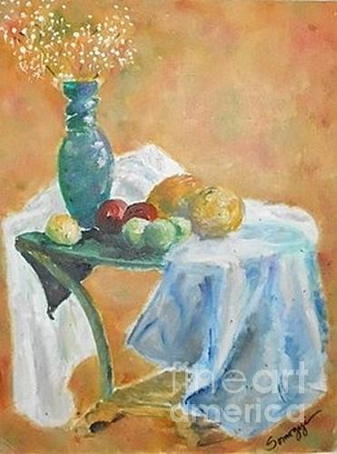 Blue Vase Painting by Jayne Somogy