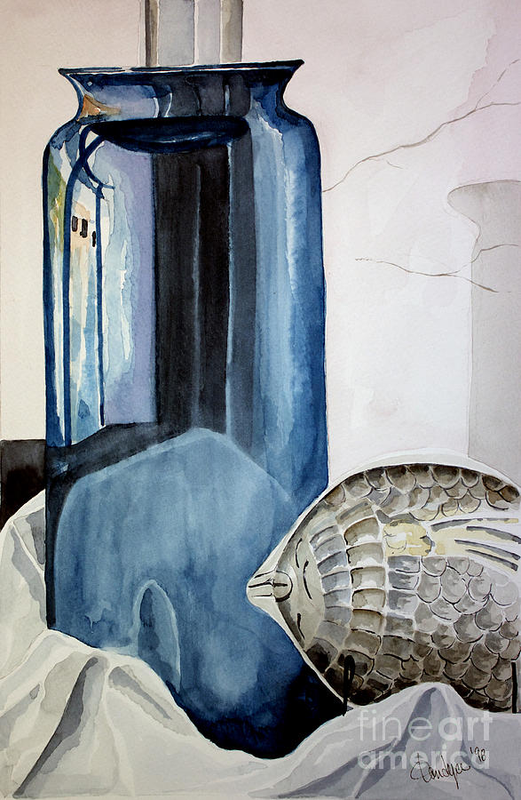 Blue Vase Painting by Kandyce Waltensperger