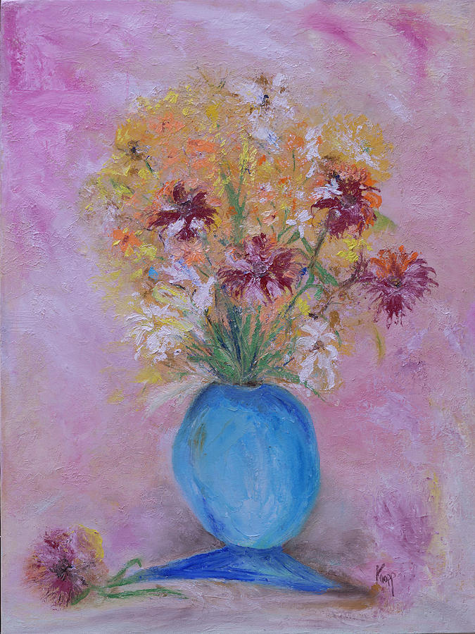 Blue Vase Painting by Kathy Knopp