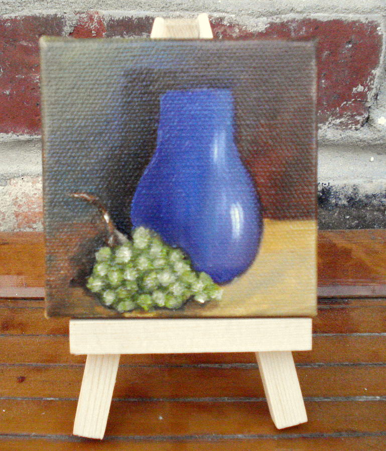 Blue Vase Miniature with Easel Painting by Susan Dehlinger