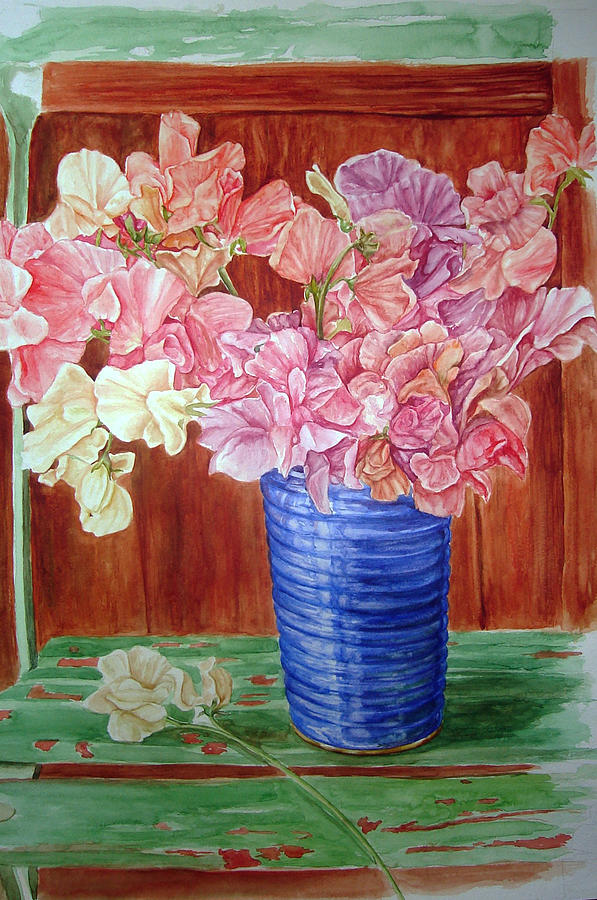 Flower Painting - Blue vase by Sethu Madhavan