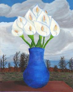 Flowers Painting - Blue Vase With Calla Lillies by Michael Montgomery Flowers Painting - Blue Vase With Calla Lillies by Michael Montgomery