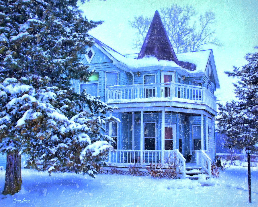 Blue Victorian House in Snow Photograph by Anna Louise