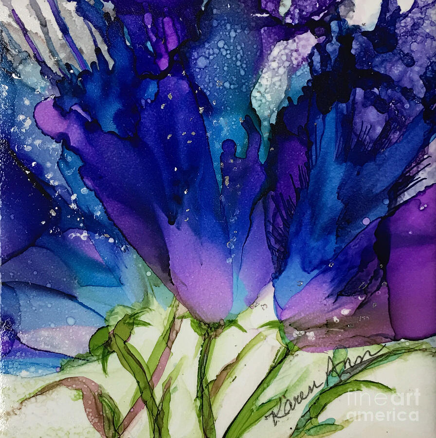 Blue Violet Florals Painting by Karen Ann