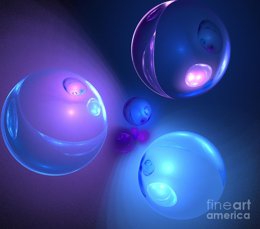 Abstract Digital Art - Blue Violet Planets by Kim Sy Ok