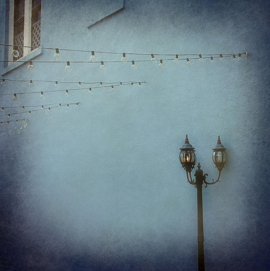 Blue Wall with Lamp Post Photograph by Valerie Reeves