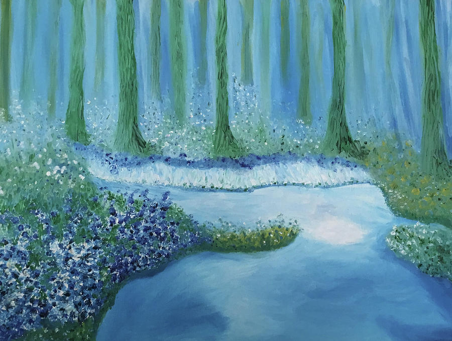 Blue Water and Blue Roses Painting by Susan Grunin