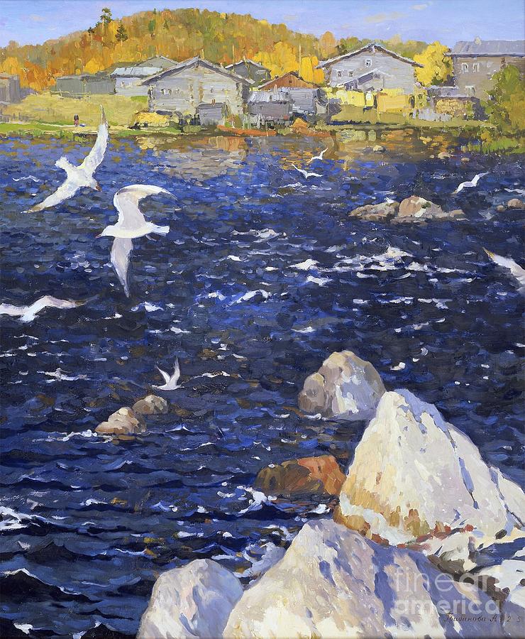 Landscape Painting - Blue Water by Anna Ankudinova Landscape Painting - Blue Water by Anna Ankudinova