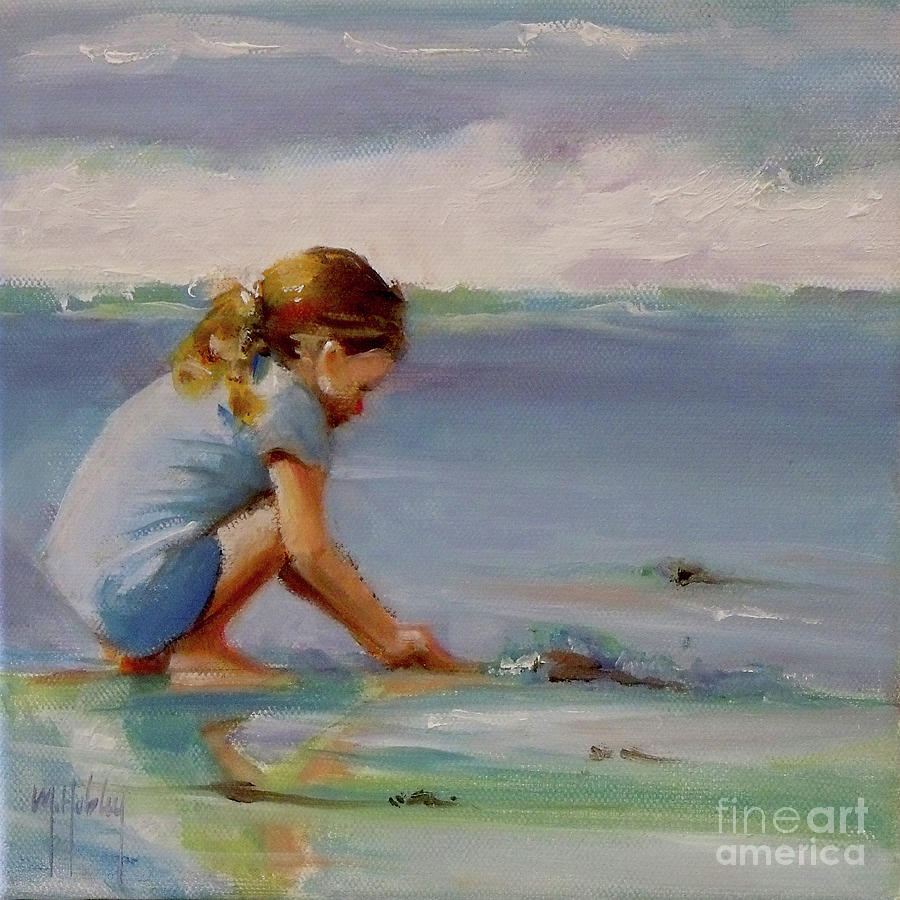 Blue Water Girl Beach Baby Child Painting by Mary Hubley