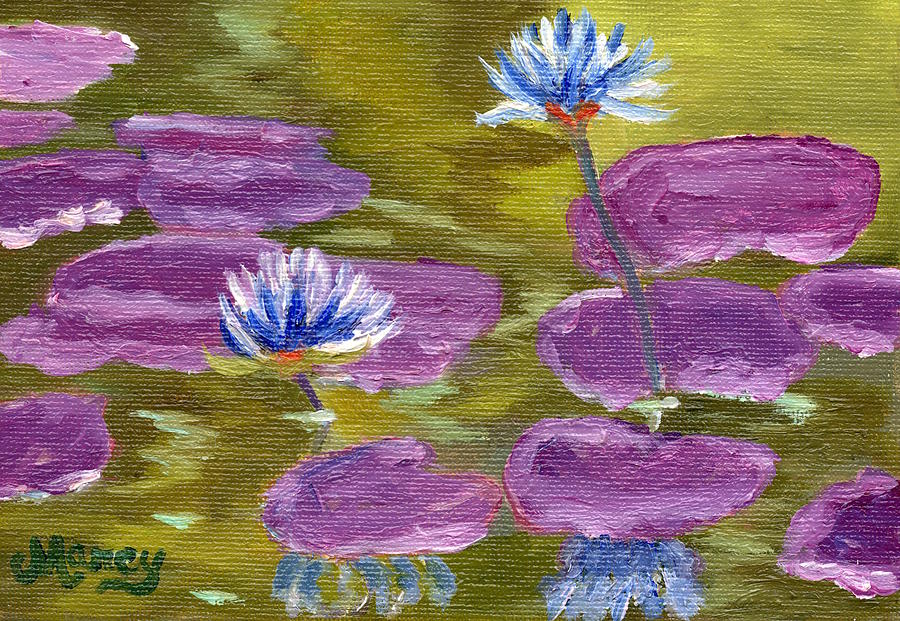 Blue Water Lilies Painting by Marcy Brennan
