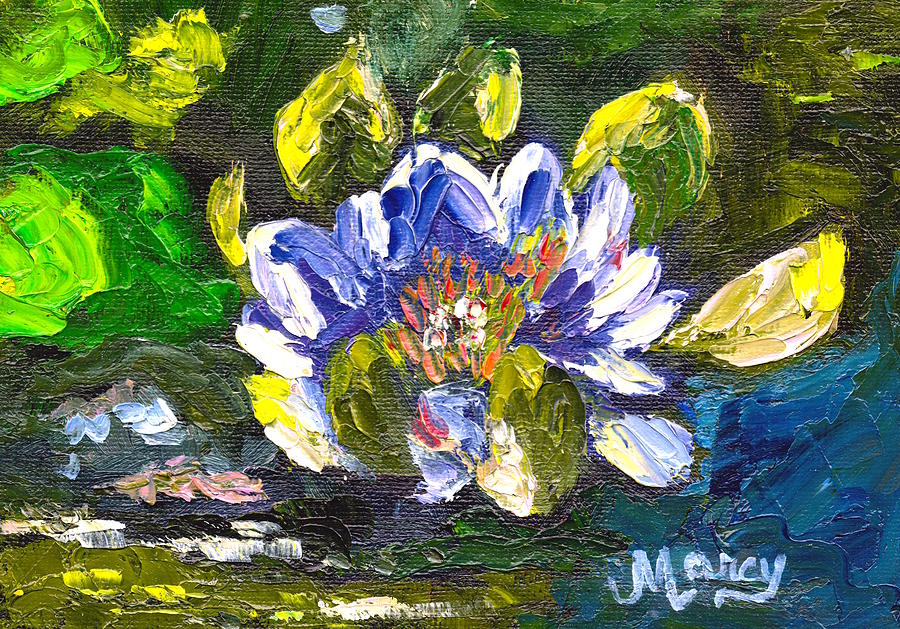Blue Water Lily Painting by Marcy Brennan