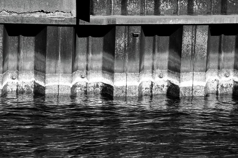 Blue Water Retaining Wall 4 BW Photograph by Mary Bedy