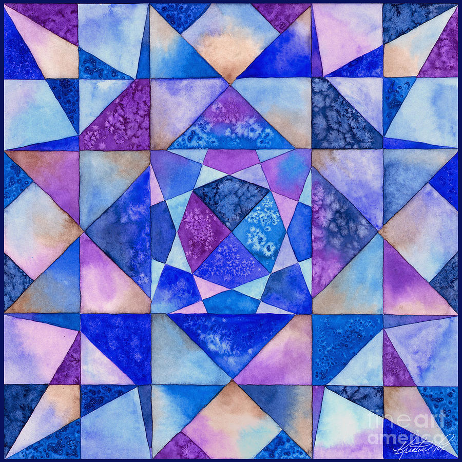 Blue Watercolor Quilt Painting by Kristen Fox