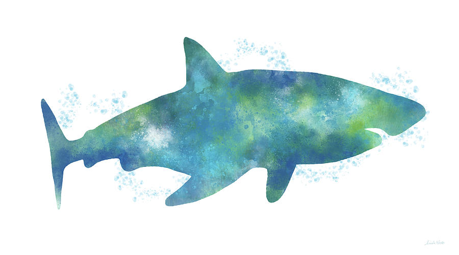 Blue Watercolor Shark- Art by Linda Woods Painting by Linda Woods