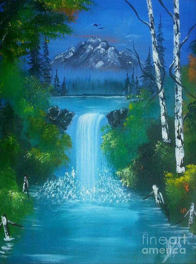 Mountain Painting - Blue Waterfalls by Collin A Clarke
