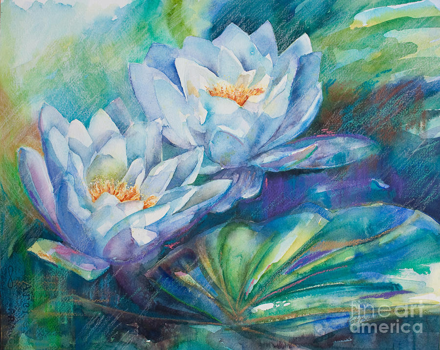 Flower Painting - Blue Waterlilies by Kate Bedell