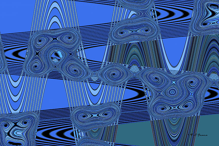 Blue Wave Intersect Abstract Digital Art by Tom Janca