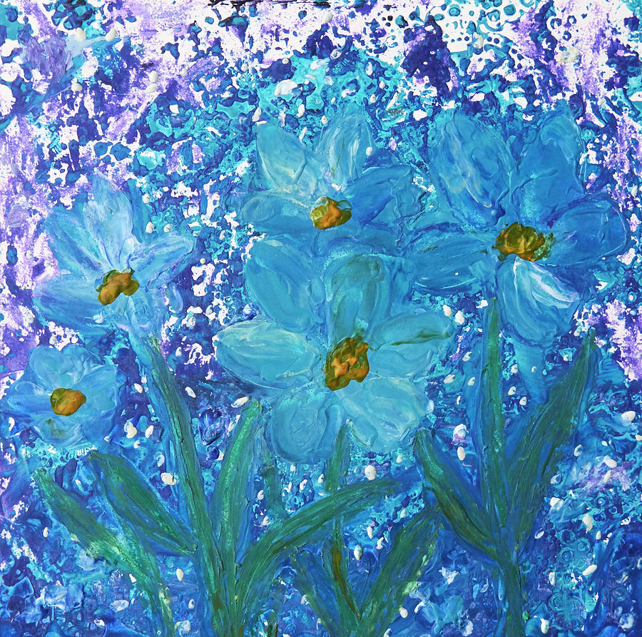 Blue Wax Floral Painting by Patricia Beebe