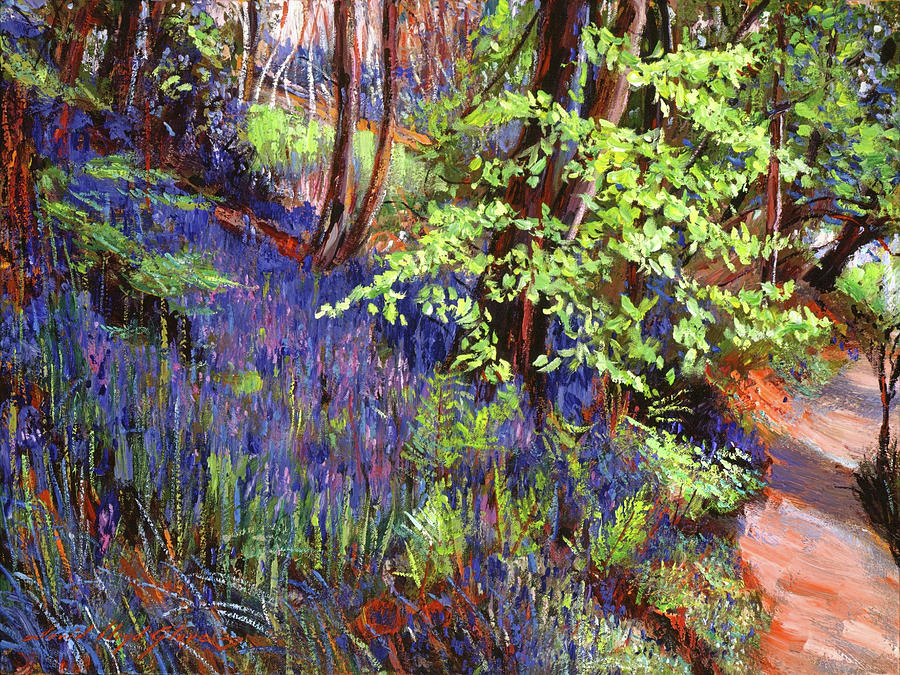 Blue Wildflowers Pathway Painting by David Lloyd Glover